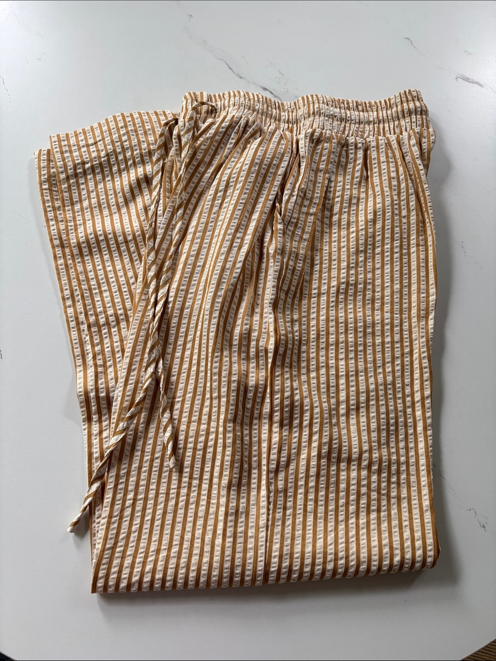 Men's Striped Drawstring Pants in Tan and White